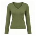 thumbnail image 6 of BLVB Women's Long Sleeve T Shirts V Neck Slim Fit Tops Ribbed Knit Layering Casual Basic Going out Tees Fall Clothes, 6 of 6