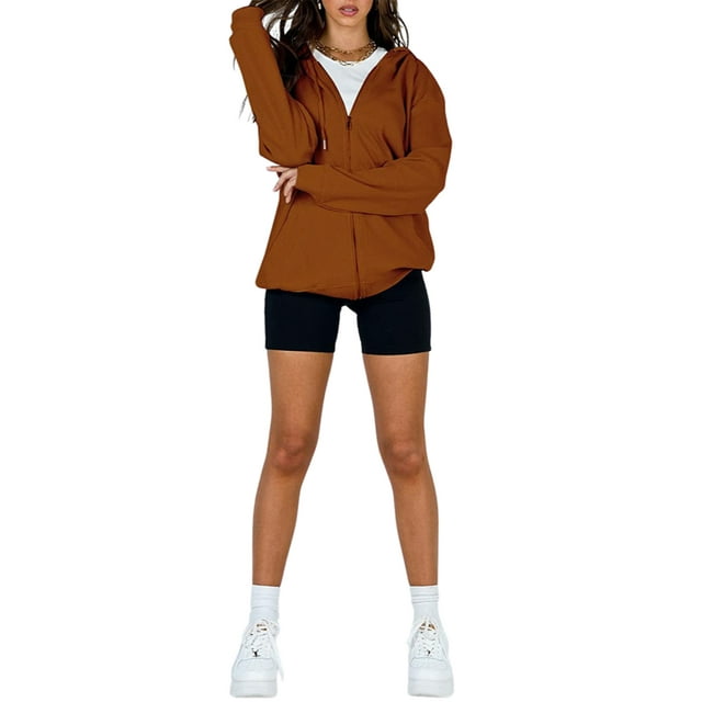 Veste à Capuche Décontractée à Manches Longues pour Femmes Zip Outwear Couleur Unie avec Poches Sweat Automne