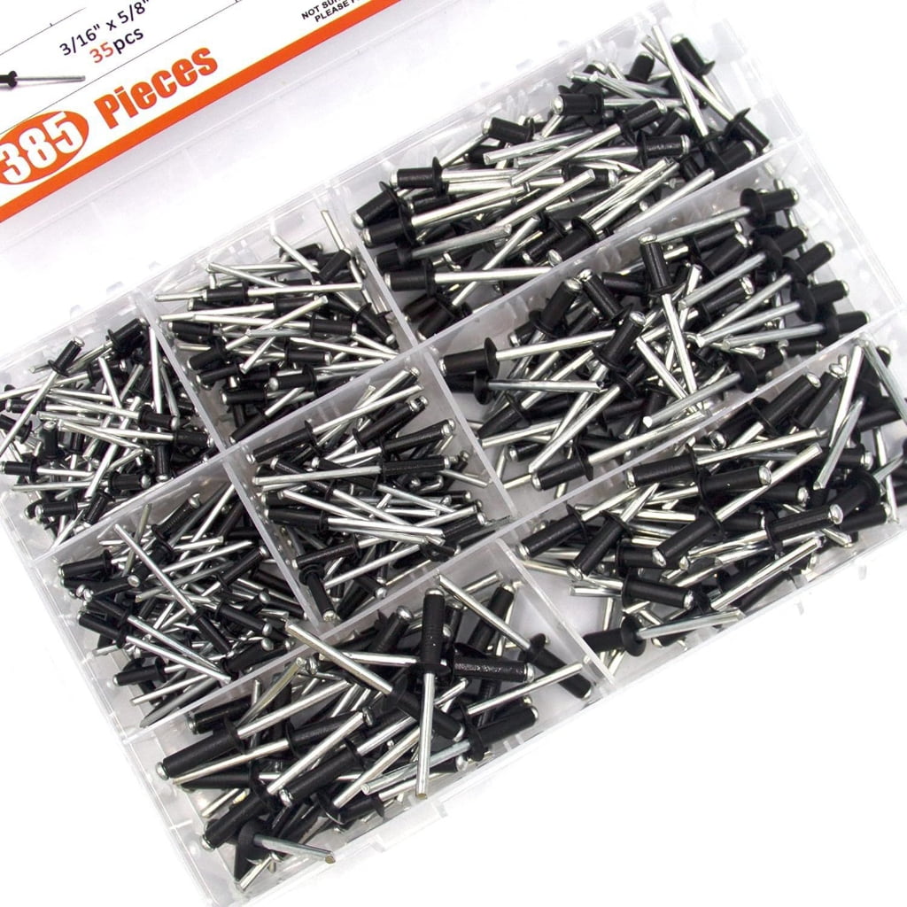 lanema Heavy Duty Metal Rivets with Box set Multiple Size Metal Rivets Assorted Set Simple Installs 385pc for Household Repairs