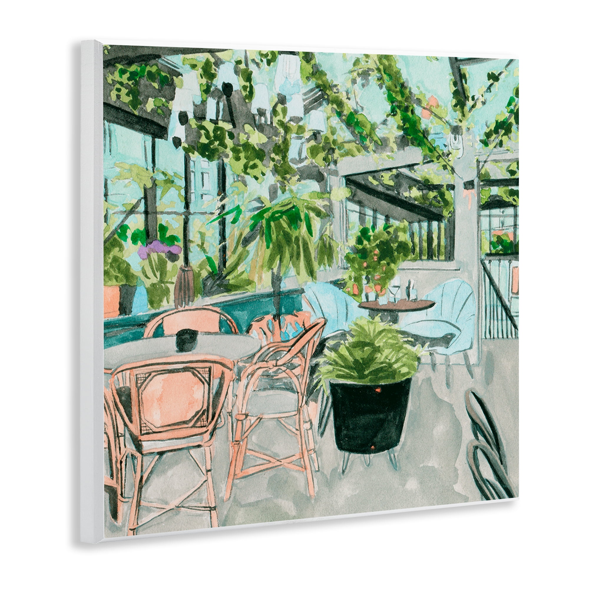 Stupell Industries Plant Filled Bistro Furniture Painting Unframed Art Print Wall Art, 12 x 12