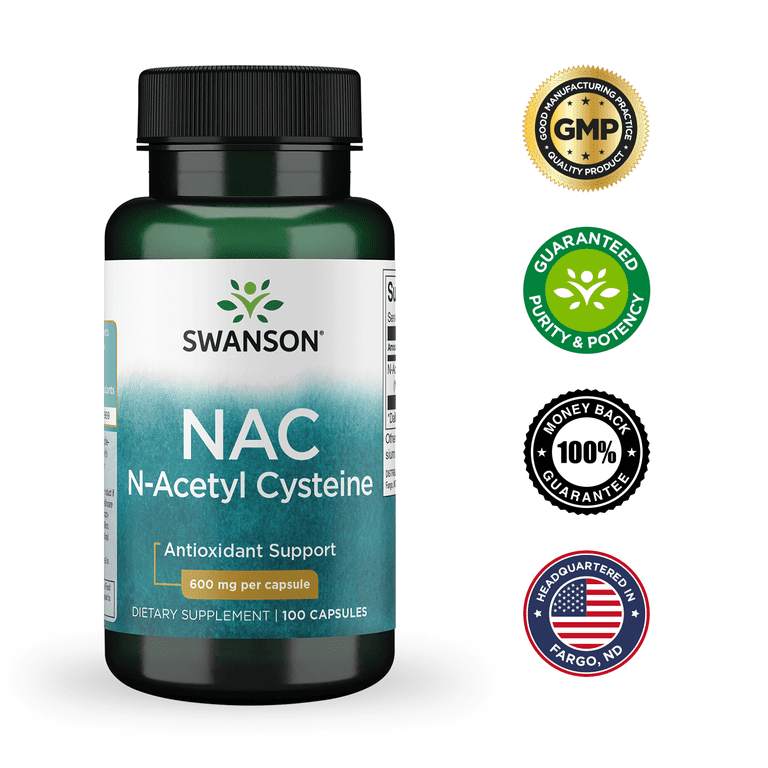 Swanson NAC N-Acetyl Cysteine, Helps Replenish Glutathione To Support Liver  & Cellular Health, 100 Capsules - Walmart.com