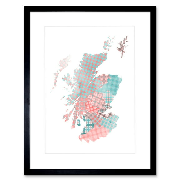 Scotland Tartan Map Pink Framed Wall Art Print