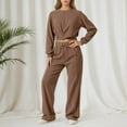 thumbnail image 2 of sususu Lounge Sets for Women,Sets for Women Stylish Women's Two Piece Outfit Round Neck Long Sleeve Blouse with Flowy Wide Leg Trousers Comfortable Elastic Drawstring Waistband - Brown, 2 of 4