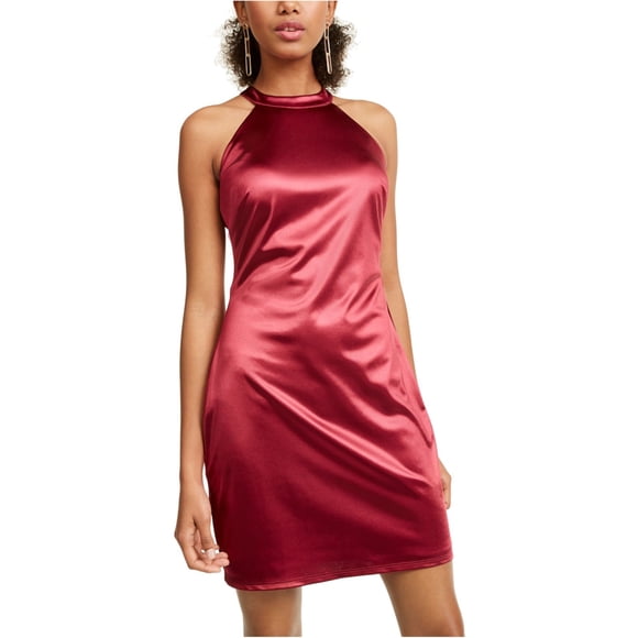 Crystal Doll Vestido ajustado de satén con tiras para mujer, Rojo, 1