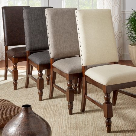 Weston Home Patterson Dark Oak Finish Upholstered Chairs, Set of 2, Beige Linen