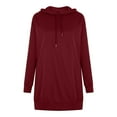thumbnail image 4 of JINMGG Dress for Women Plus ,Women's Long-sleeved Pocket Pullover Hoodie Dress Waist Sweatshirt Solid Tops Wine XL, 4 of 6