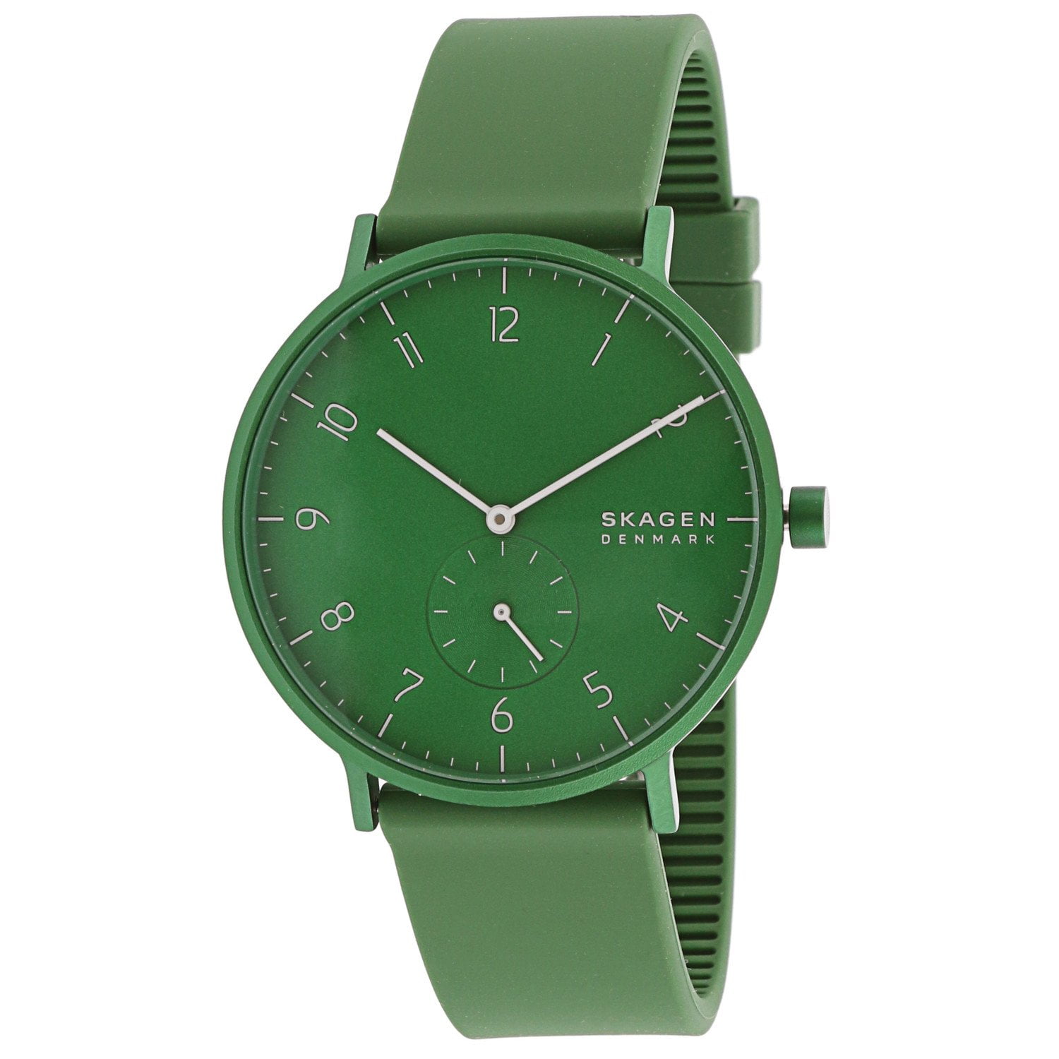 skagen aaren green leather watch