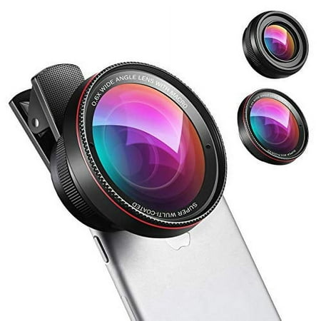 (New) Phone Camera Lens, 0.6X Super Wide Angle Lens, 15X Macro Lens, 2 in 1 Clip-On Cell Phone Lens Kit for iPhone, Samsung, Other Smartphones