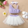 thumbnail image 4 of Piuwrlz Girls Skirt Sets Sleeveless Vests Mesh Dress Set Bow-knot Grid Skirts Suits Purple Size 6 Months, 4 of 5