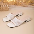 thumbnail image 5 of Lovskoo Womens Lace Square Toe Block Heel Sandals Fairy Style Slip On Summer Casual Mid Chunky Heel Dressy Slides, 5 of 9
