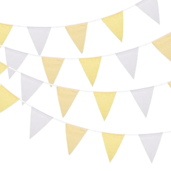 Uxcell Yellow White Plaid Checkered Pennant Banner, 36 PCS Triangle Flags for Birthday Wedding Outdoor Decor