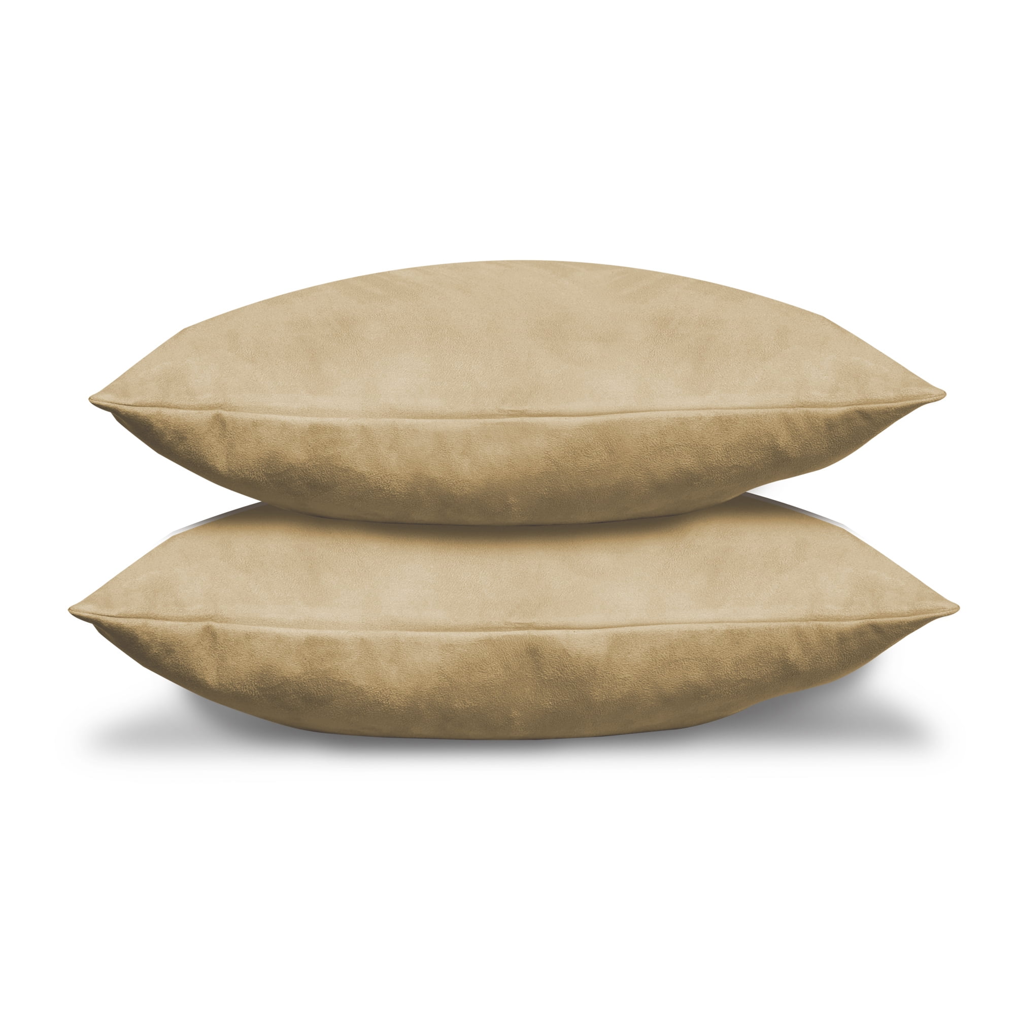 Pack of 2 Solid Faux Suede Soft Decorative Square European Pillow Covers for Sofa Living Room and Bedroom (26 x 26, Beige)
