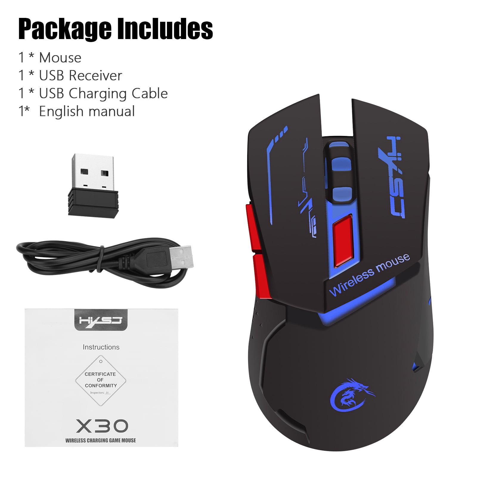 TSV Wireless Gaming Mouse, 2.4G Rechargeable USB Computer Mouse