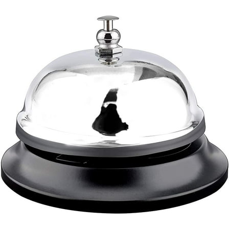 Call Bell Chrome Finish. Hand front desk ringing bell service hotel, counter, school teacher classroom, restaurant, reception, Hospitals, warehouse, office, dinner, kitchen, elderly ring. 3.38"/Silver