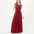 thumbnail image 4 of Qiopertar Women's Formal Evening Dress Elegant Lace V-Neck Long Sleeveless Maxi Dress with Slit Cocktail Party Wedding Guest Gown, Red S, 4 of 6