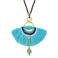thumbnail image 4 of Stylish Turquoise with Blue Fan Tassel Long Statement Necklace, 4 of 6