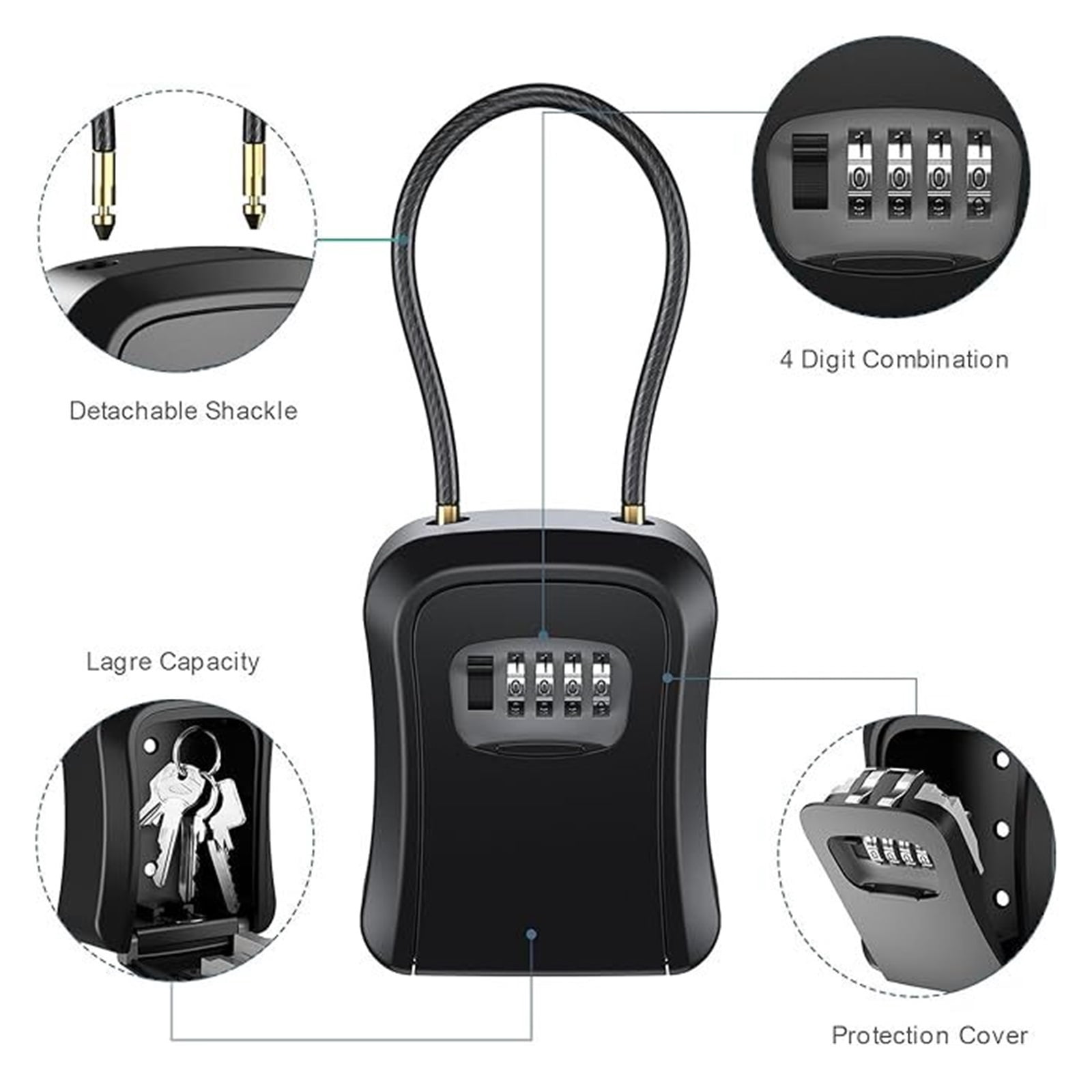 Key Lock Box for Outside 4 Digit Code Security Safe Box for House Keys Spare Keys Storage ,Compact Design