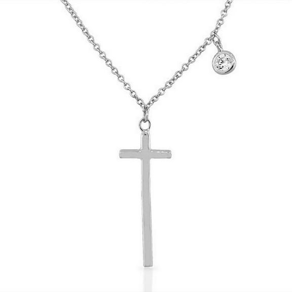 925 Sterling Silver White CZ Religious Cross Pendant Necklace