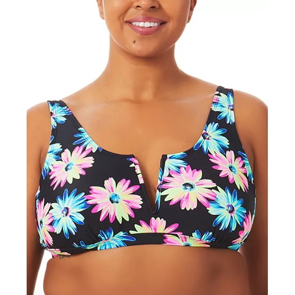 California Waves Trendy Plus Size Gerber Daisy Bralette Bikini Top Gerber Daisy Multi 2X