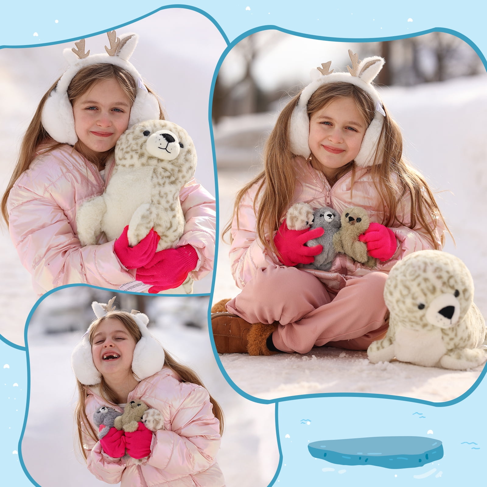 MaoGoLan 4 Pcs Seal Stuffed Animal Set 20" Mother Plush Toy with 3 Babies in Mom's Belly