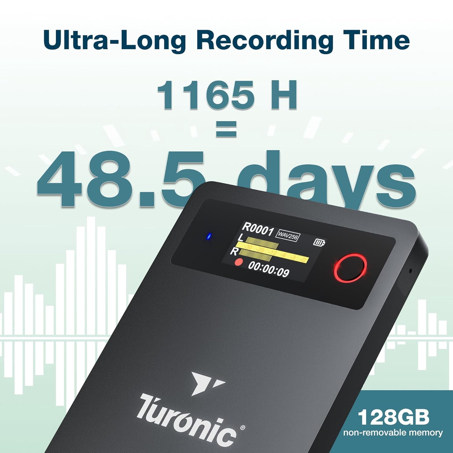Turonic L813 AI Voice Recorder with AI Technology – 128GB, USB-C, Dual Mics, Noise Canceling, Transcription, File Security, Compact Design for Work, Study, and Interviews