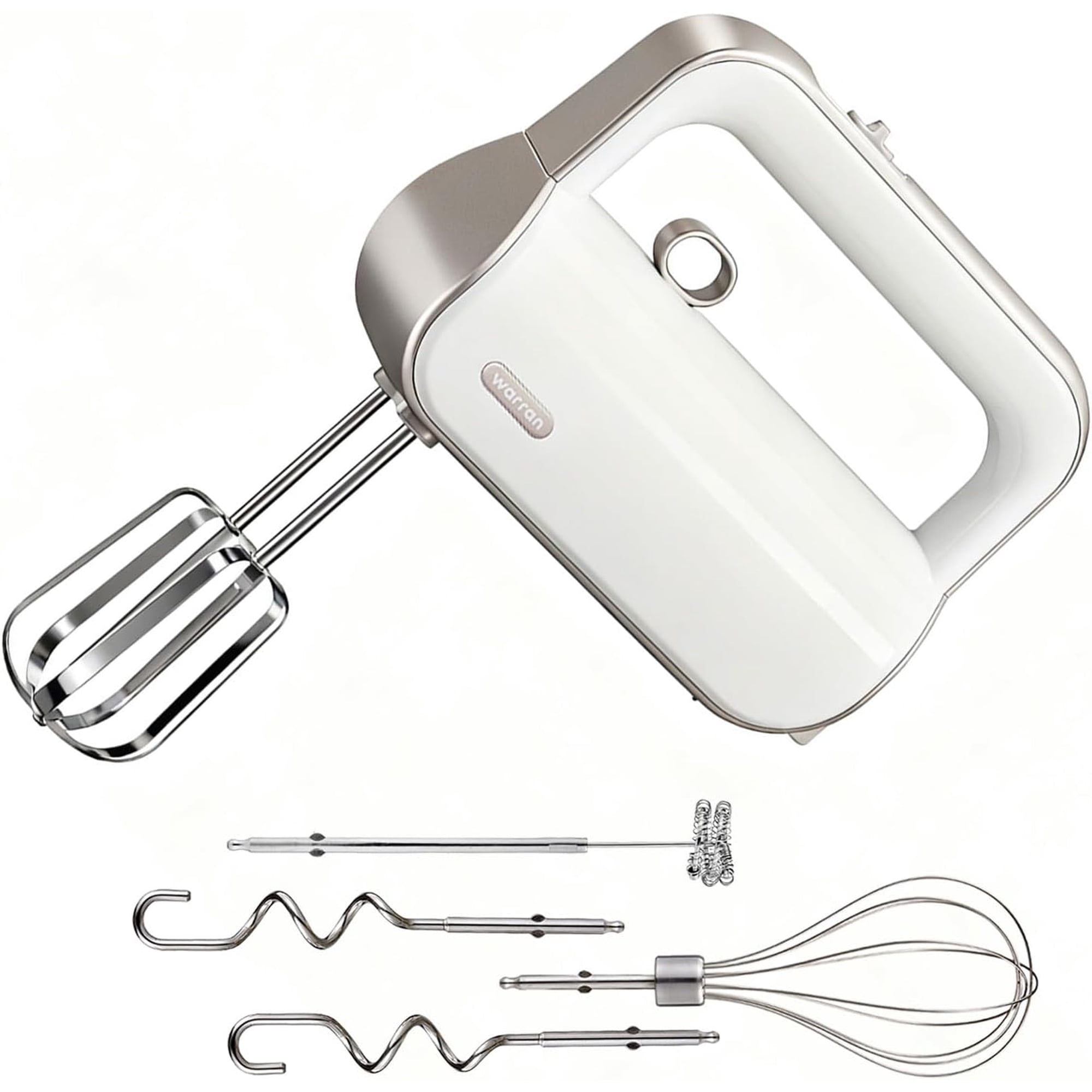 Master 5-Speed Electric Hand Mixer with Turbo Boost, Stainless Steel Whisk, Beaters, Dough Hooks & Milk Frother, Lightweight Handheld for Baking Coffee, Champagne Gold
