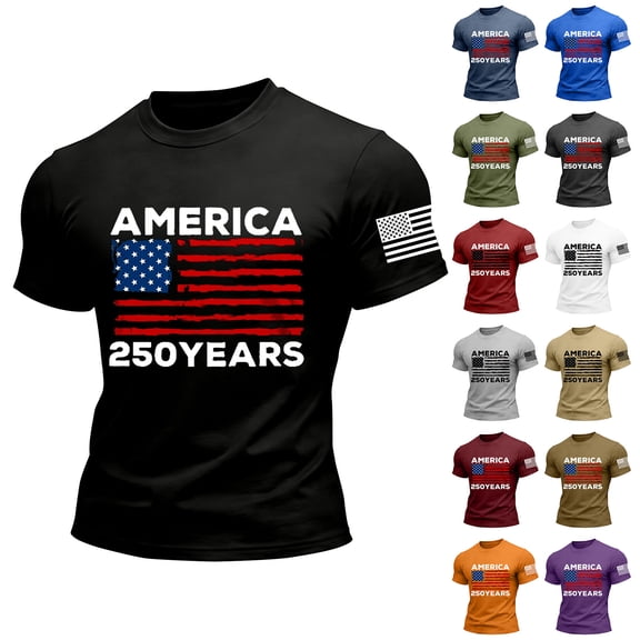 250 Anniversary USA Shirt 250 Years America Shirt American Flag Vintage 250 Years CrewNeck Short Sleeves 1776-2026 250th Birthday T-Shirt USA 250 Anniversary Mens Tops Army Green L