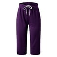 thumbnail image 4 of Capri Pants for Women Split Side High Waist Casual Athletic Knee Length Pants (Purple M), 4 of 4