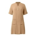 thumbnail image 4 of Robes Kaki pour Femmes à Col en V pour Femmes Manches Courtes Midi Longueur Genou Unies Automne Été à Boutons 2025 Vêtements Mode TG, 4 of 6