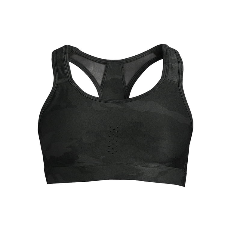Avia front zip and hook racerback camo sports bra black and grey S