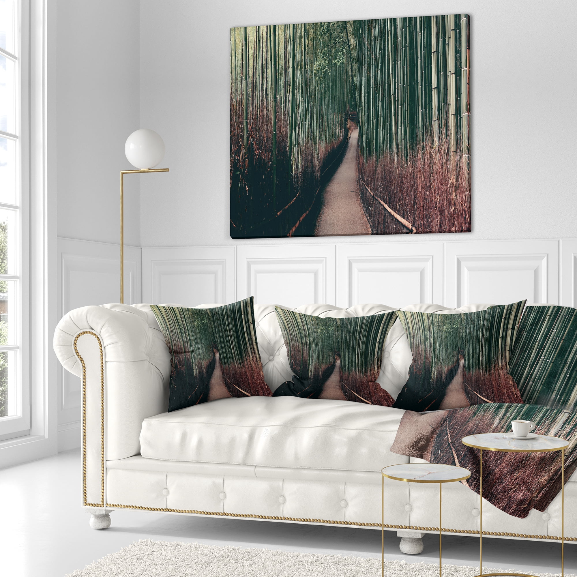 Designart Bamboo Grove in Arashiyama Panorama - Forest Throw Pillow - 18x18