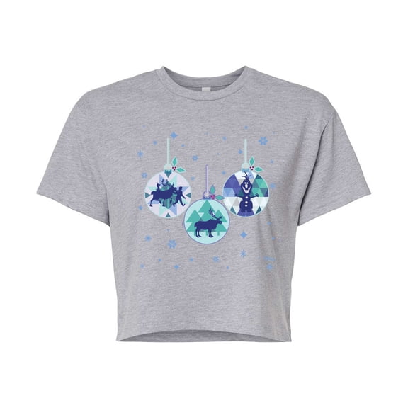 Disney Frozen 2 - Winter Wonderland Ornaments Christmas - Juniors Cropped Cotton Blend T-Shirt