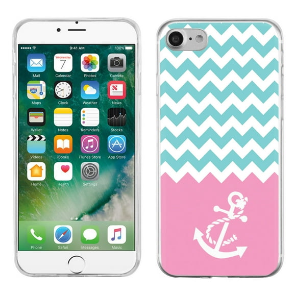 Slim-Fit Case for Apple iPhone 8, OneToughShield ® Premium TPU Gel Phone Case - Chevron/Teal/Anchor