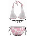 thumbnail image 6 of SKQIT Womens Cow Print 2 Piece Swimsuits Sexy Triangle Halter Thong Bikini Set Bathing Suit, 6 of 7