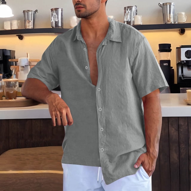 Summer Cuban Shirts for Men Casual Lightweight Button Down Short Sleeve Cardigan Work Blouse