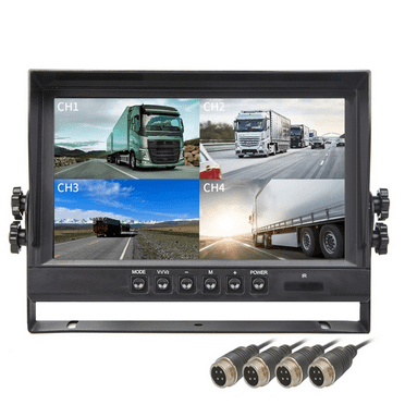 9In LCD Car Rearview Quad Split Monitor,4 Channels 4CH Car Monitor 4 Split Screen Display for Car Truck Reversing Camera