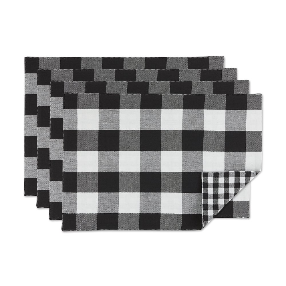 DII Black/White Reversible Gingham/Buffalo Check Placemat Set/4, 13x19