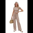 thumbnail image 2 of Conjunto Deportivo de Verano para Mujer, de Corta y Bloques de Color, con Pantalones Ajustados, A Juego, para Estar en Casa, 2025 Gris Rosado Pálido M, 2 of 10