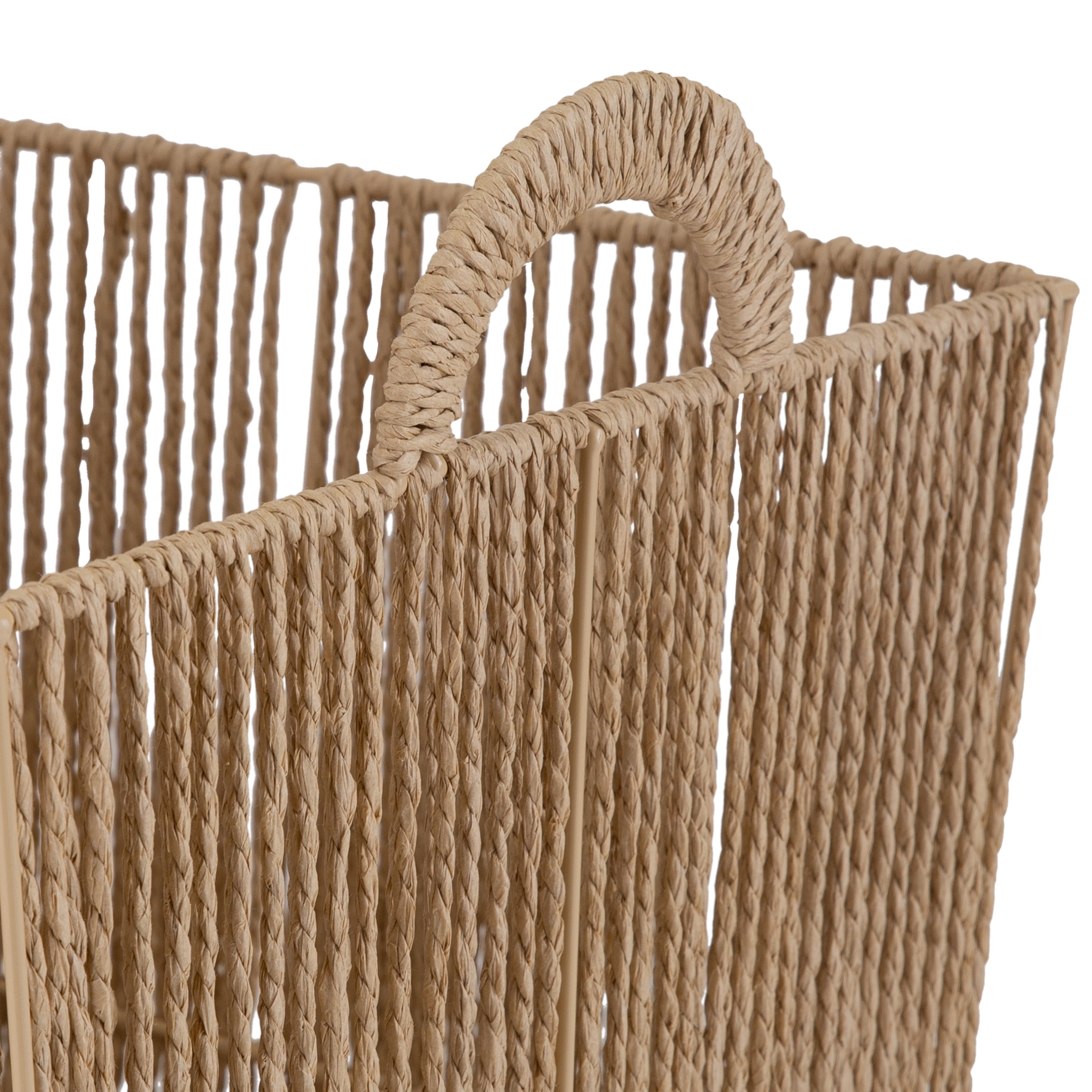 Simplify Vertical Weave Paper Rope Small Storage Basket with Round Handles