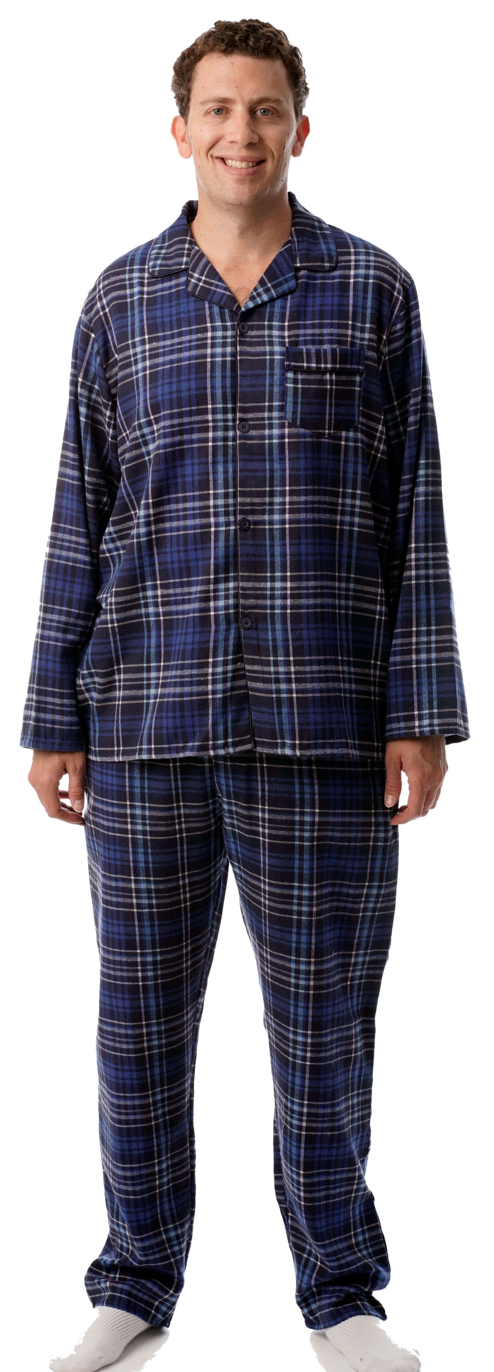 Followme followme Mens Plaid Button Front Flannel Pajamas Set (Blue