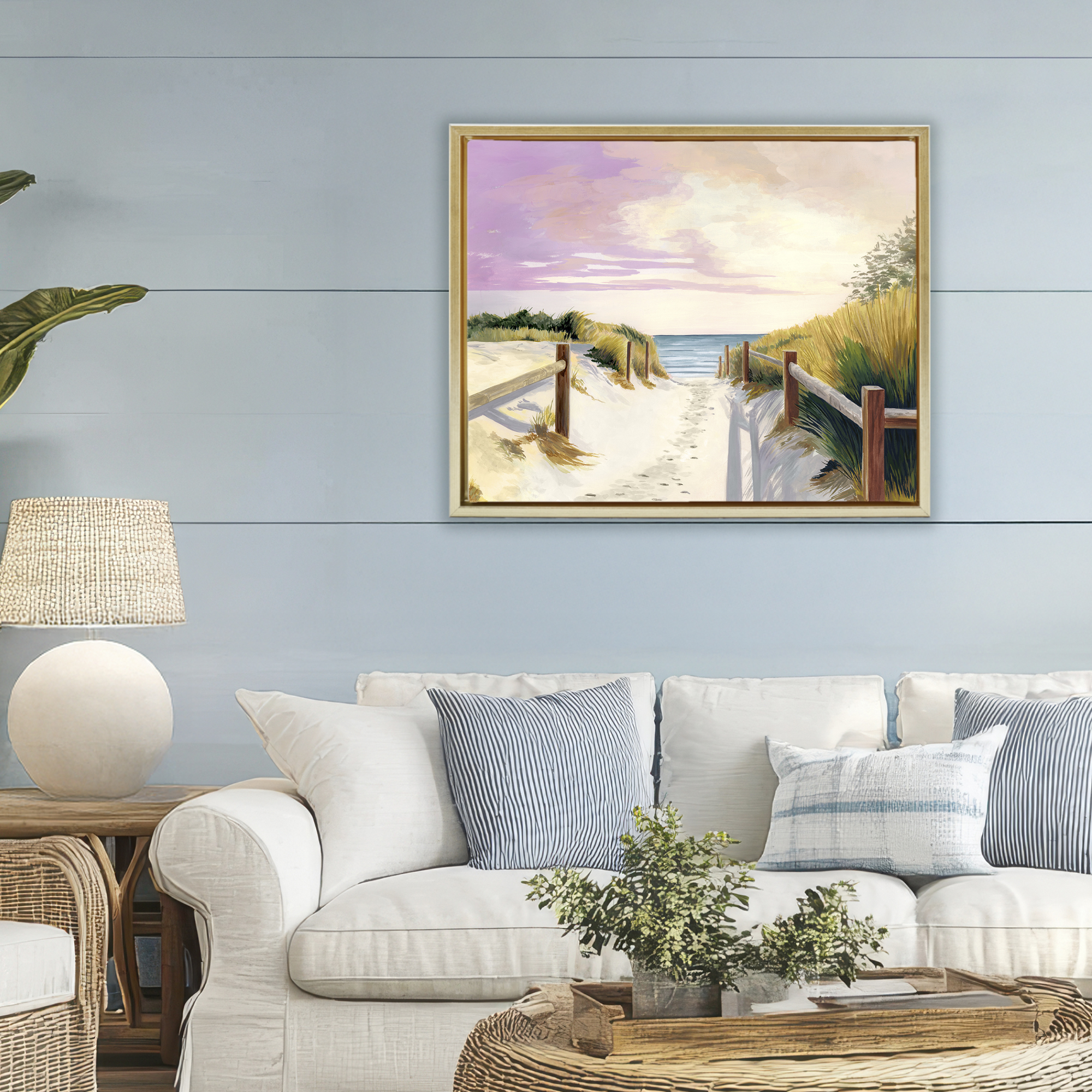 Cottesloe Beach Pathway Gold Framed Floater Canvas Wall Art, design by Courtney Haley