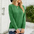 thumbnail image 2 of Blusa informal de cuello redondo, blusa de cuello redondo de manga larga, blusa con cuello redondo y ribete de encaje, blusa de manga larga, características de vanguardia, 2 of 6