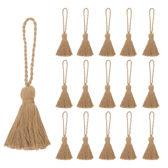 Uxcell 4.33" Mini Tassels 16Pcs Cotton for Earring Jewelry Making Keychain Bookmarks Pendant Home Decor Khaki