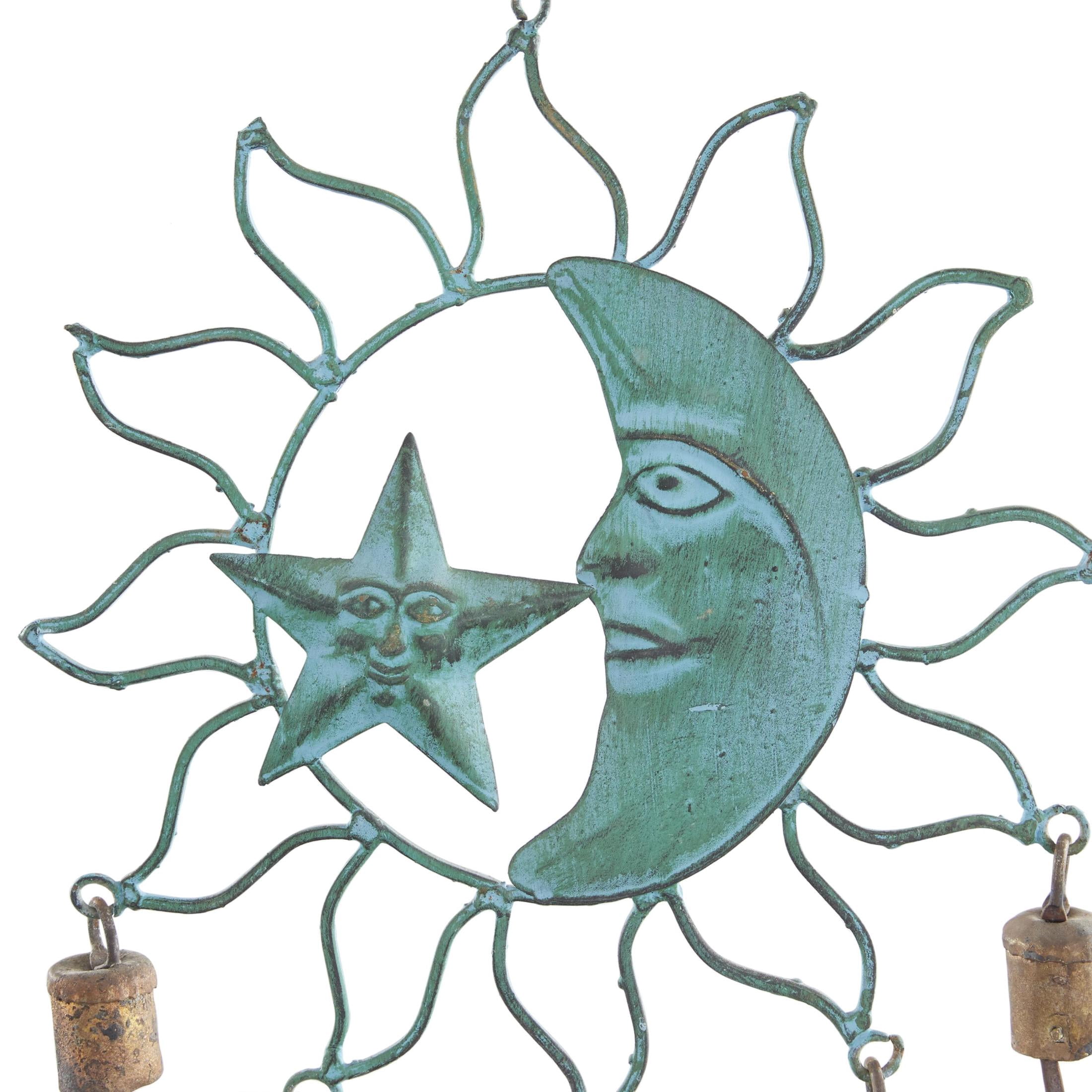 DecMode 20" Teal Metal Sun and Moon Windchime with Bells