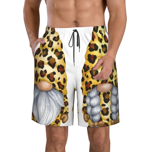 Fotbe Leopard Gnomes Trajes de Baño Estampados para Hombre, Shorts de Verano de Secado Rápido, Ropa de Playa, Bañadores-3X-Large
