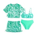 thumbnail image 2 of hengsof Girls' Four Piece Swimsuit Set Tie Dye High Waist Bikini Short Sleeve Round Neck Top Vest Swim Skirt Shorts Swimsuit Set Summer Beach Swimwear for Ages 8-14, 2 of 8