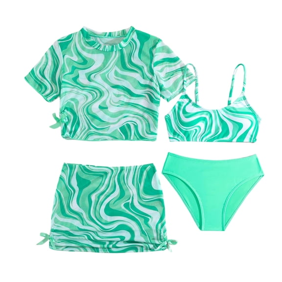 Ultrave Girls 4 Pieces Bikini Swimsuit Short Sleeve Crop Shirts with Tank Top Briefs Cover Up Set for 8-14Y