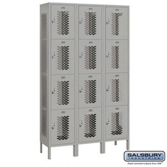 Salsbury 84365GY-A 3 x 6 x 15 in. Four Tier Extra Wide Vented Metal Locker, Gray - Assembled