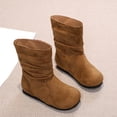 thumbnail image 4 of Bilqis Fashion Mid Calf Snow Boots for Girls Solid Plain Decor‑free Thin Fleece Lined Suede Upper Ankle Boot Round Toe Flat Sole Footwear Weekend Leisure Fall Winter Shoes Brown,13 Little Kids, 4 of 6