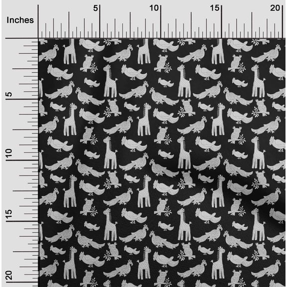 oneOone Organic Cotton Poplin Twill Fabric Bird & Giraffe Block Printed Fabric 1 Yard 42 Inch Wide